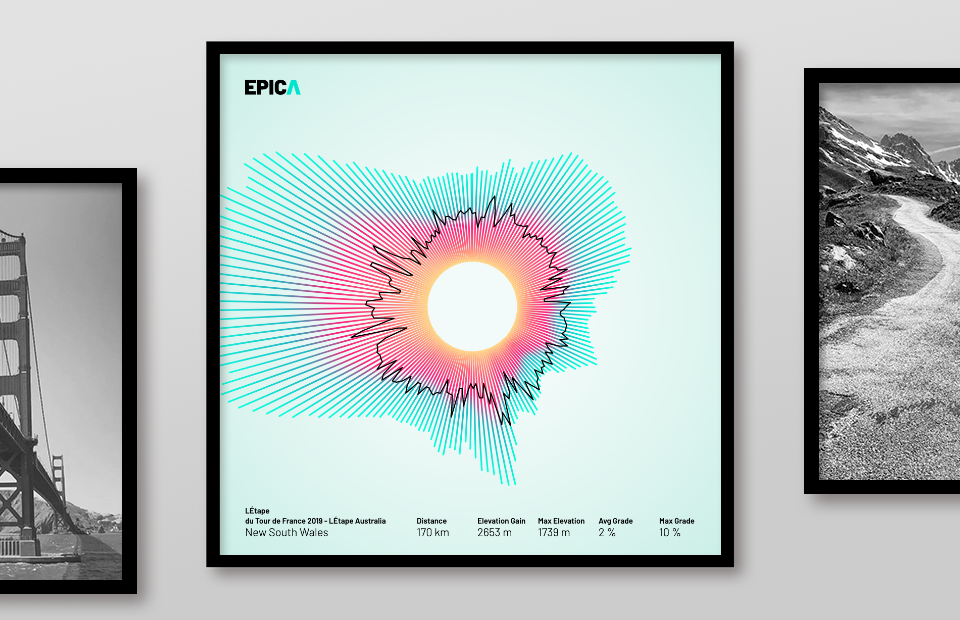 Using the velocity and altitude data, this visualization translates your epic activity into a shiny halo.